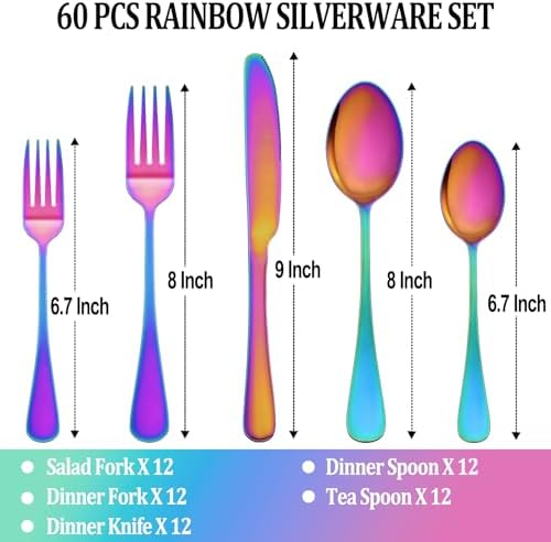 60 Pcs Rainbow Silverware Set Service - Image 2