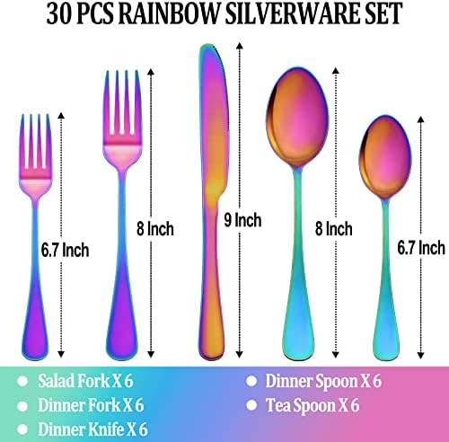 30 Pcs Rainbow Silverware Set Service - Image 2