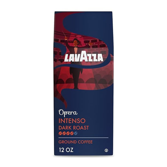 Lavazza Opera Intenso Ground Coffee 12oz Bag, Dark Roast, Bold and Balanced Taste, Intensity 4/5, Arabica and Robusta, Ideal for Drip Brewers, (Pack of 1) - Package May Vary