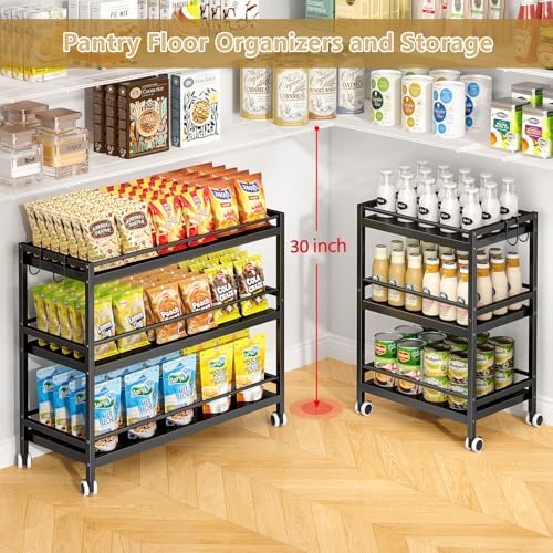 3-Tier Expandable Rolling Pantry Organizers and Storage Cart - Image 3