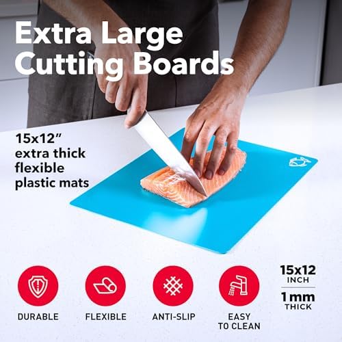 Plastic Cutting Boards for Kitchen, Flexible Mat Set of 4 Thick Large 15x12 - Image 6