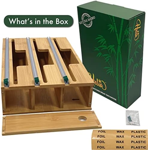 HELIA Bamboo Kitchen Wrap Organizer | Wall Mounting Solid Bamboo Foil and - Image 3
