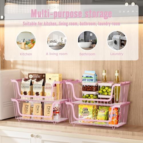 4 Pcs Stackable Wire Baskets for Pantry Organizers and Storage - Image 4