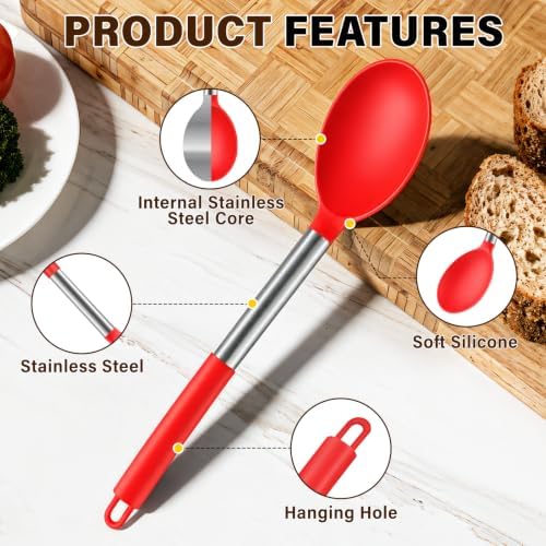 3Pcs Silicone Cooking Spoon Set, Kitchen Utensils Include Solid & Slotted Spoon - Image 5