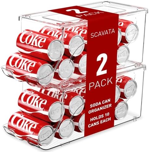 SCAVATA 2 Pack Stackable Refrigerator Organizer, Soda Can Dispenser Pop Cans by Tidyyourlife