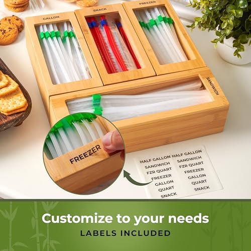 Bamboo Storage Bag Organizer for Kitchen Drawer, Plastic Baggie Organizer - Image 5