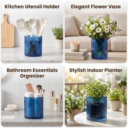 Blue Utensil Holder, 6.3" Glass Kitchen Utensil Holder - Image 3