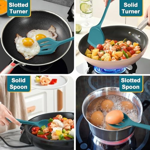 P&P CHEF Blue Kitchen Utensil Set, 4 Pieces Silicone Cooking Utensils - Image 4