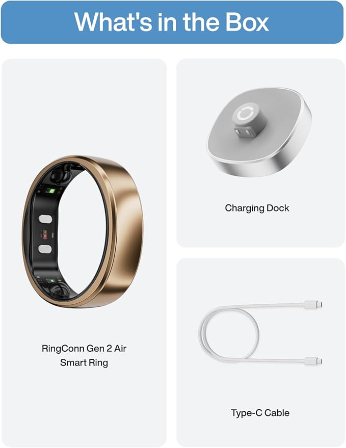 RingConn Gen 2 Air, Ultra-Thin AI Smart Ring, 10-Day Battery Life, Fitness/Sleep/Stress/HR Tracker for Women&Men, No App Fee for Standard Features, iOS & Android Compatible (Size 14, Dune Gold)