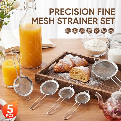 Mini Fine Mesh Strainer Set 5 Pack, Stainless Steel Small Sieves Colanders - Image 4