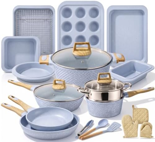 NutriChef 22 Pc Ceramic Cookware Set, Pots and Pans Set, Moon Grey by NutriChef%E2%84%A2Kitchen