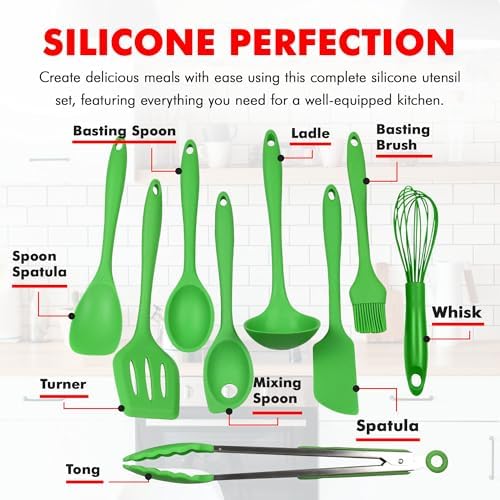 Chef Craft 9 Piece Green Premium Silicone Kitchen Tool Set - Image 4