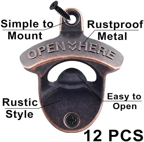 12 PCS Rustic Beer Bottle Cap Opener Wall Mounted Bulk Stainless - Image 2