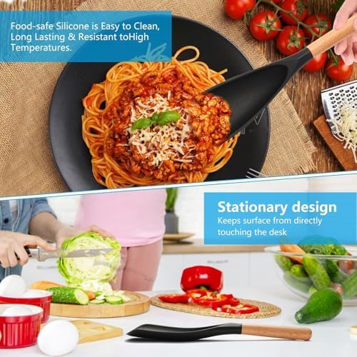 2 Pcs Wooden Handle Silicone Cooking Spoon Set - Image 5