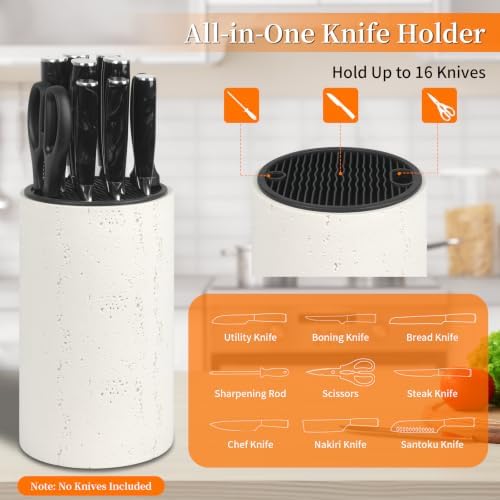 Knife Block Without Knives, Travertine Stone Look Cream, Round Universal Knife - Image 2