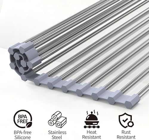 Roll Up Dish Drying Rack for Sink, Over Sink Dish Rack 17 x 15.7 Inch, Silicone - Image 5