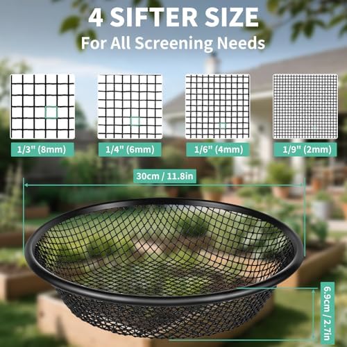 4 PCS Soil Sifter for Gardening, 1/9 Inch Heavy Duty Rock Dirt Compost Sifter - Image 2