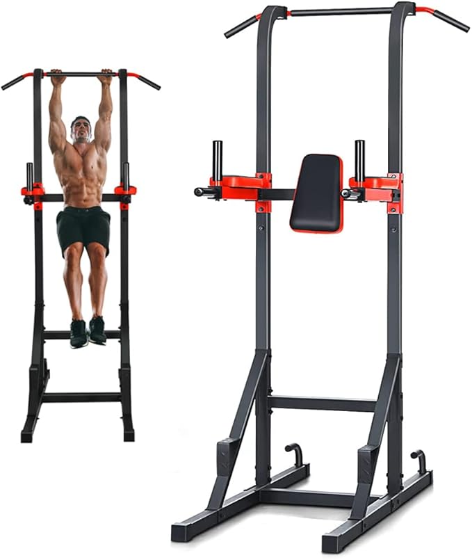 GYMAX Multi-function Power Tower, Heavy-duty Pull Up Bar Stand for Pull-ups, Push-ups, Vertical Knee, Leg Raises, Dip Stand, Strength Training, Workout Dip Station for Home, Gym, Fitness Equipment