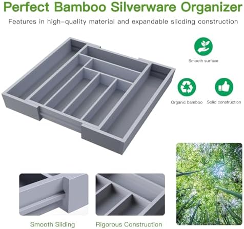 Pipishell Bamboo Expandable Silverware Drawer Organizer - Image 5