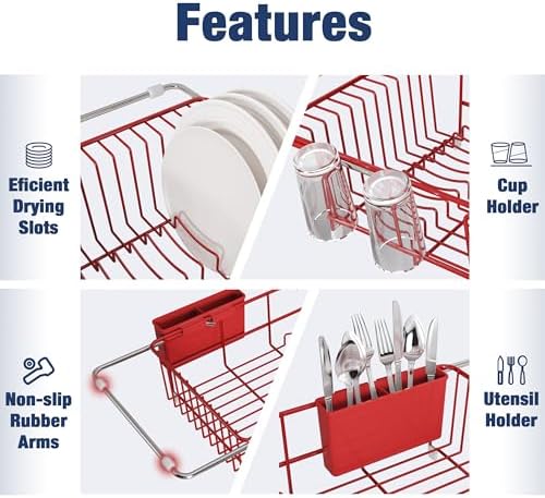 JASIWAY Red Dish Drying Rack in Sink - Image 7