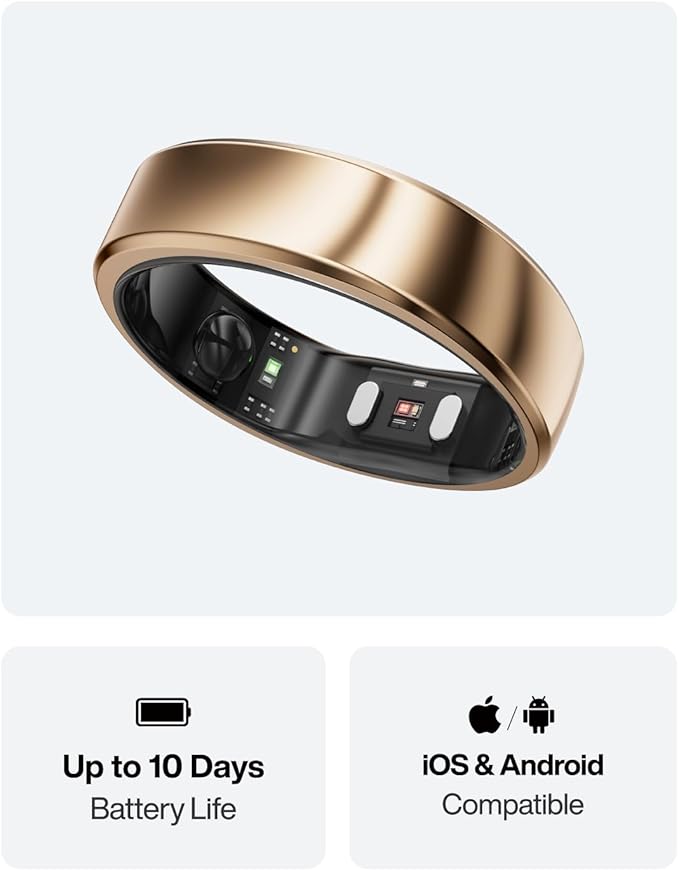 RingConn Gen 2 Air, Ultra-Thin AI Smart Ring, 10-Day Battery Life, Fitness/Sleep/Stress/HR Tracker for Women&Men, No App Fee for Standard Features, iOS & Android Compatible (Size 14, Dune Gold)
