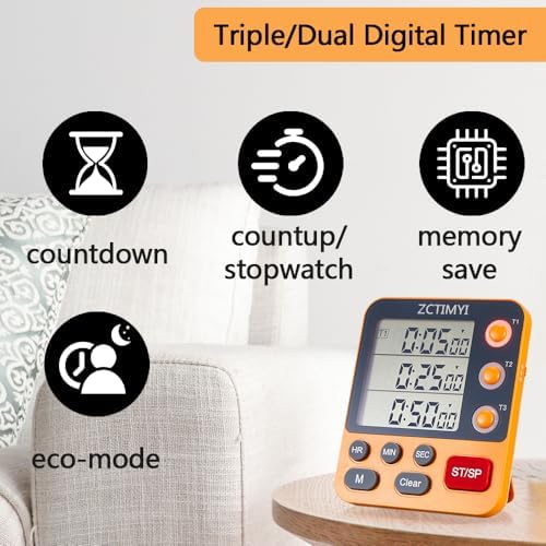 Dual Digital Timer for Kitchen Cooking, 3 Channels Count Down/Up Triple Timer - Image 3