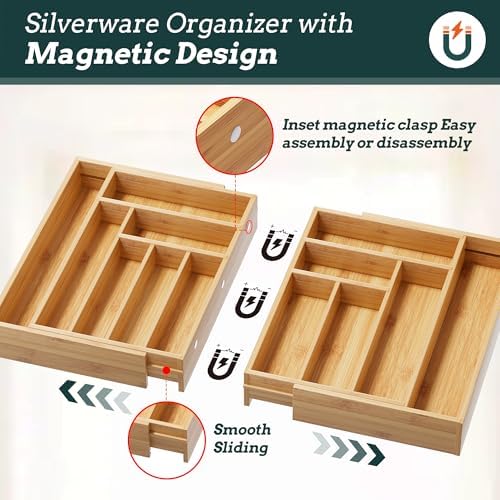 Silverware Organizer Large, Magnetic Connected Expandable 13 Slots Silverware - Image 3