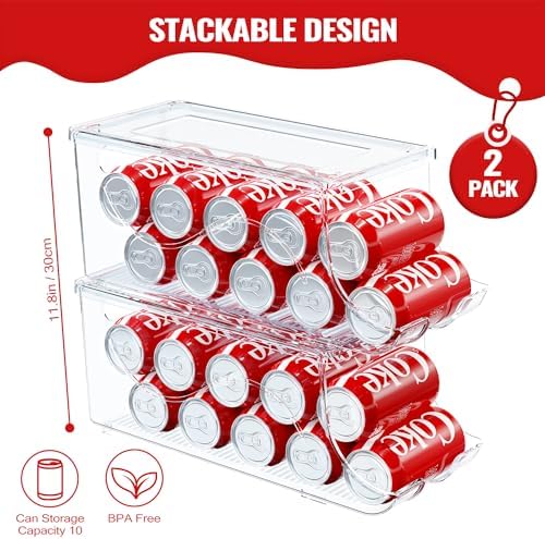 SCAVATA 2 Pack Stackable Refrigerator Organizer, Soda Can Dispenser Pop Cans - Image 2