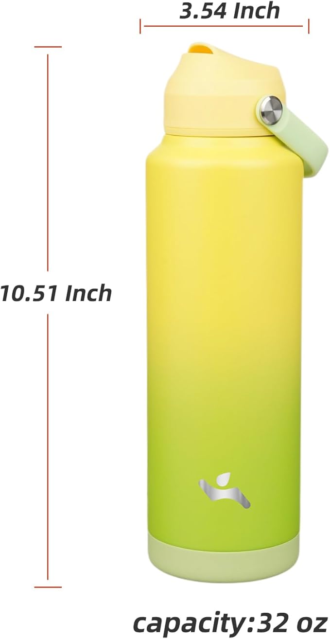Insulated Water Bottle with Straw Lid,40 oz Stainless Steel Vacuum Metal Bottle with Silicone Handle,Lime