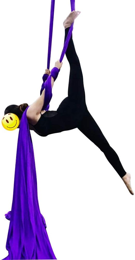 DASKING Aerial Silks Starter Kit - Durable 11Yards of Aerial Yoga Hammock with Hardware, Aerial Swing for Acrobatic Flying Yoga & All Levels (Aerial Rigging Point Up to 14ft)