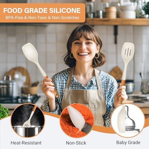 2Pcs Large Silicone Cooking Spoon Set, Nonstick Serving Spoons - Image 5