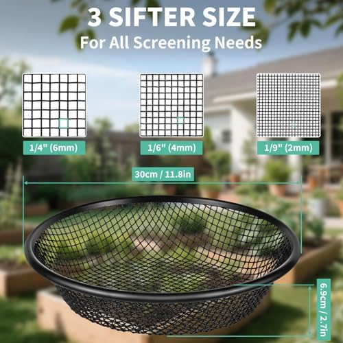 3 PCS Soil Sifter for Gardening, 1/9 Inch Heavy Duty Rock Dirt Compost Sifter - Image 2