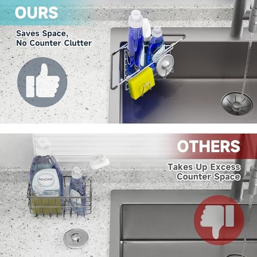 NiHome Sponge Holder for Kitchen Sink, Adjustable Corner Caddy - Image 5