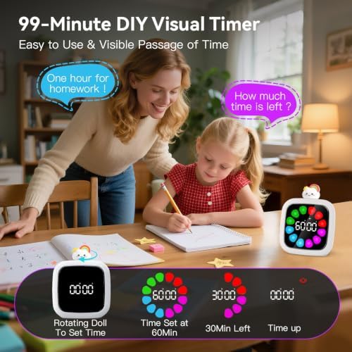 Yunbaoit Digital Visual Timer for Kids, 99-Minute Countdown, Rechargeable - Image 2