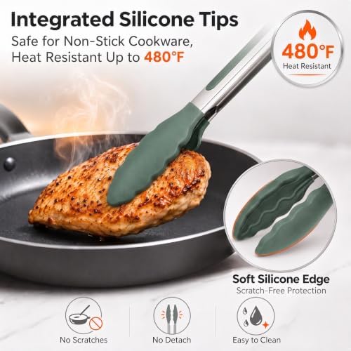 Kitchen Tongs with Silicone Tips, Locking Cooking Tongs - Image 4
