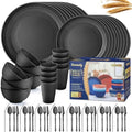 Wheat Straw Dinnerware Sets, 64-Piece Black Plates and Bowls Sets by HOMMALY