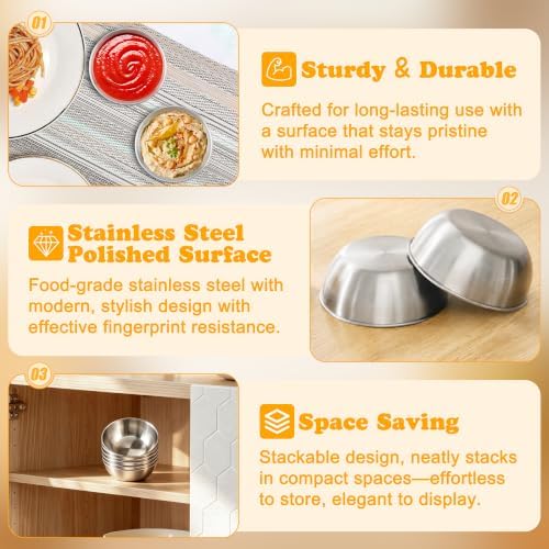 LIEMAND Stainless Steel Small Dipping Bowls, 4.5oz Stackable Round Small Bowls - Image 5