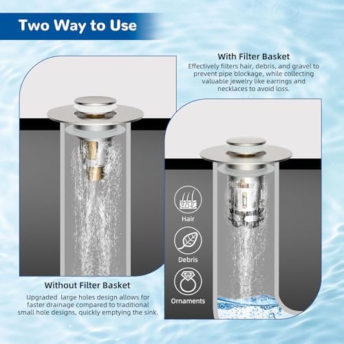 Hibbent 3 PCS Upgraded 3 in 1 Bathroom Sink Drain Strainer, Pop Up Stopper - Image 3