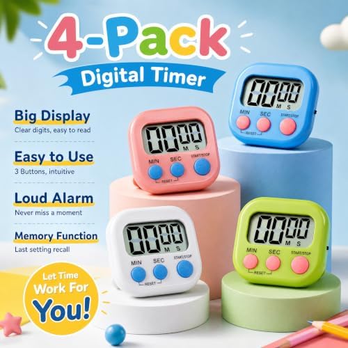 Antonki 4 Pack Digital Timer for Kids, Kitchen Timer for Cooking, Exercise - Image 2