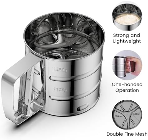 Omesata Flour Sifter 3 Cup for Baking, Crank Sifter Sieve Baker Dusting - Image 3