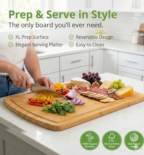 INDESTRUCTIBLE 18 Inch Extra Large Bamboo Cutting Board - Image 5