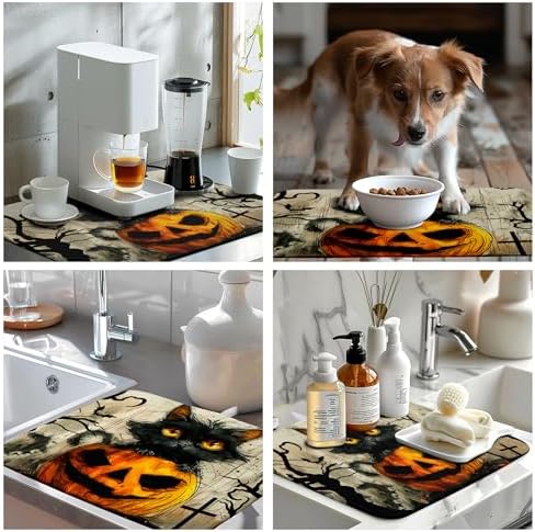 Black Cat Fall Pumpkin Dish Drying Mat 18x24 - Image 7