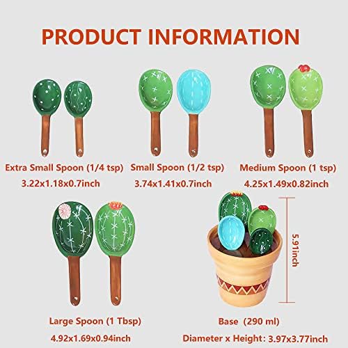 Cactus Measuring Spoons Set in Pot, Cute Ceramic Measuring Cups - Image 6