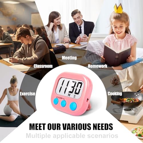 AOUCE Digital Kitchen Timers for Cooking, Timer for Kids 6 Pack Pink - Image 5