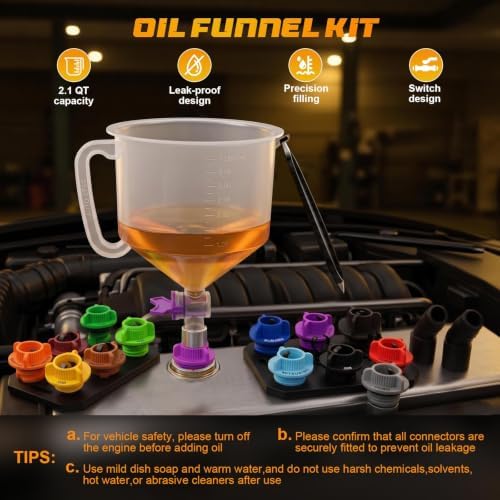2.38QT/2.25L Engine Oil Funnel Kit, Spill Free Engine Oil Funnels - Image 2
