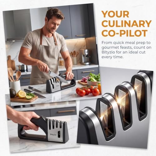 4-in-1 Knife Sharpener for Kitchen Knives & Scissors, Manual Pull Through - Image 5