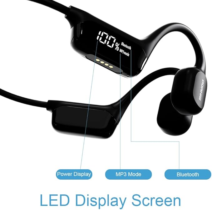 HAO Swimming Headphones True Bone Conduction Open Ear Headset MP3 Player Built-in 32G Memory IP68 Underwater Waterproof Stereo Bluetooth Earphone for Driving Bicycling Running Skiing