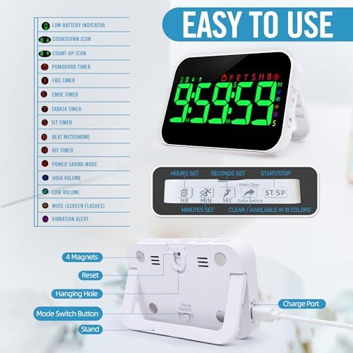 Kitchen Digital RGB Timer, Count Down Up, Rechargeable, Vibration Mode - Image 5
