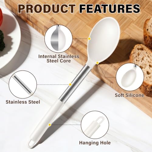 3Pcs Silicone Cooking Spoon Set, Kitchen Utensils Include Solid & Slotted Spoon - Image 5