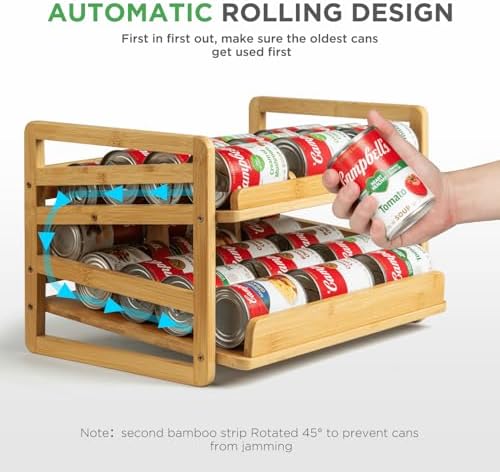 2 Tier Bamboo Rolling Can Rack Organizer - Image 5